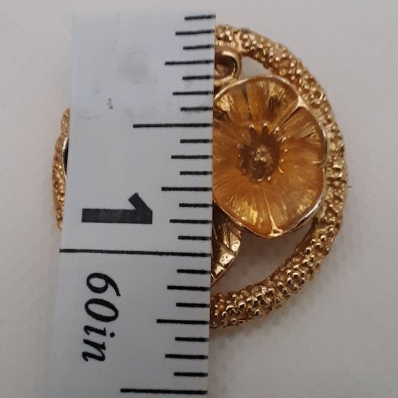 Vintage Enamel Circle Floral Pin Brooch Pendant Gold Tone - Picture 7 of 7